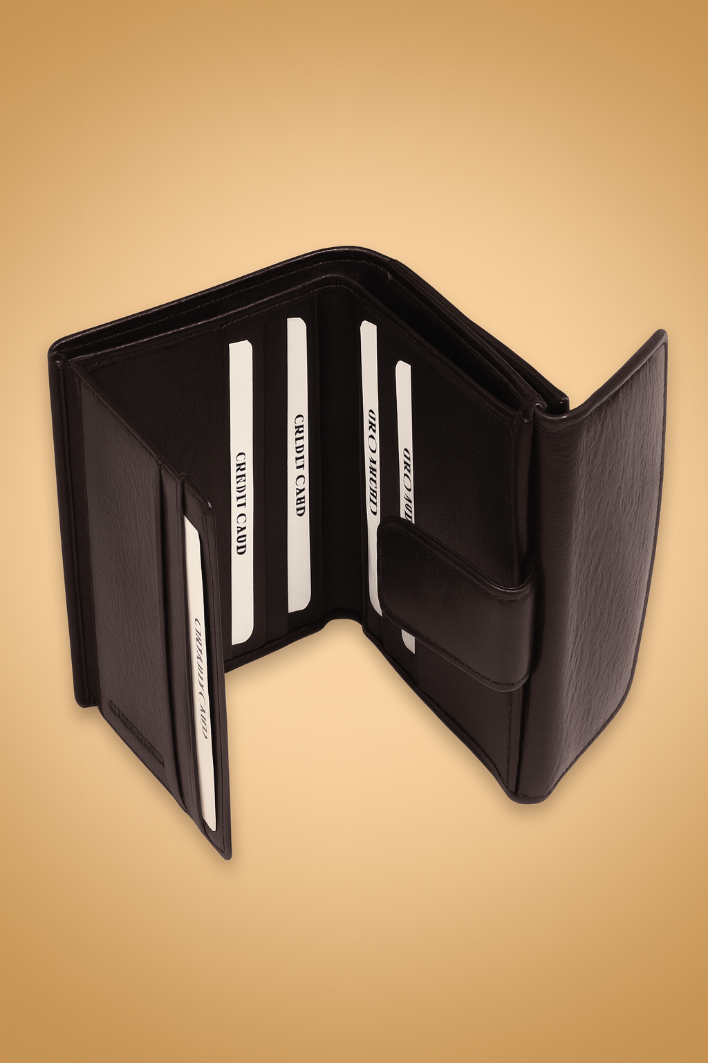 Leather Solid Black Multi Fold Women Wallet