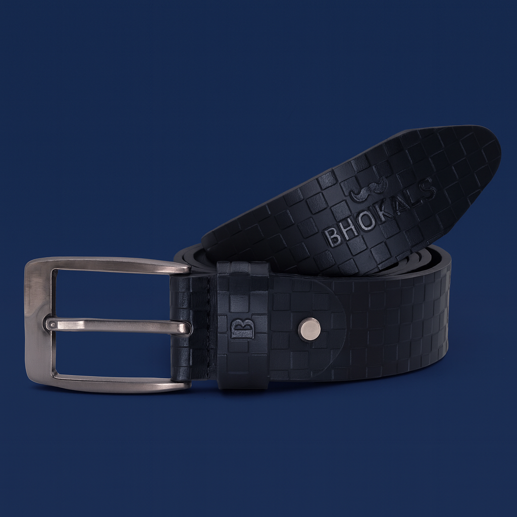 Bhokals Men Black Chess Plub Leather Belt