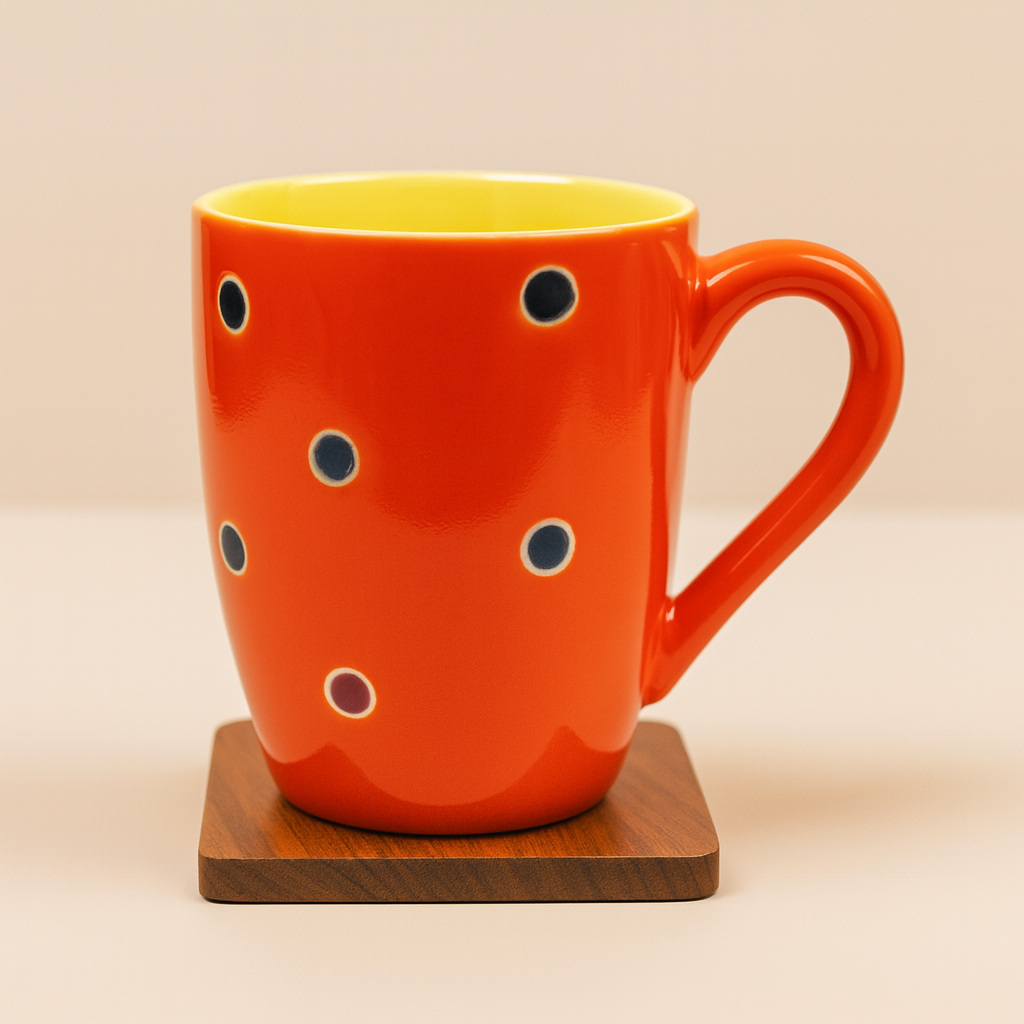 Bhokals Dots Printed Orange Yellow Coffee Mug