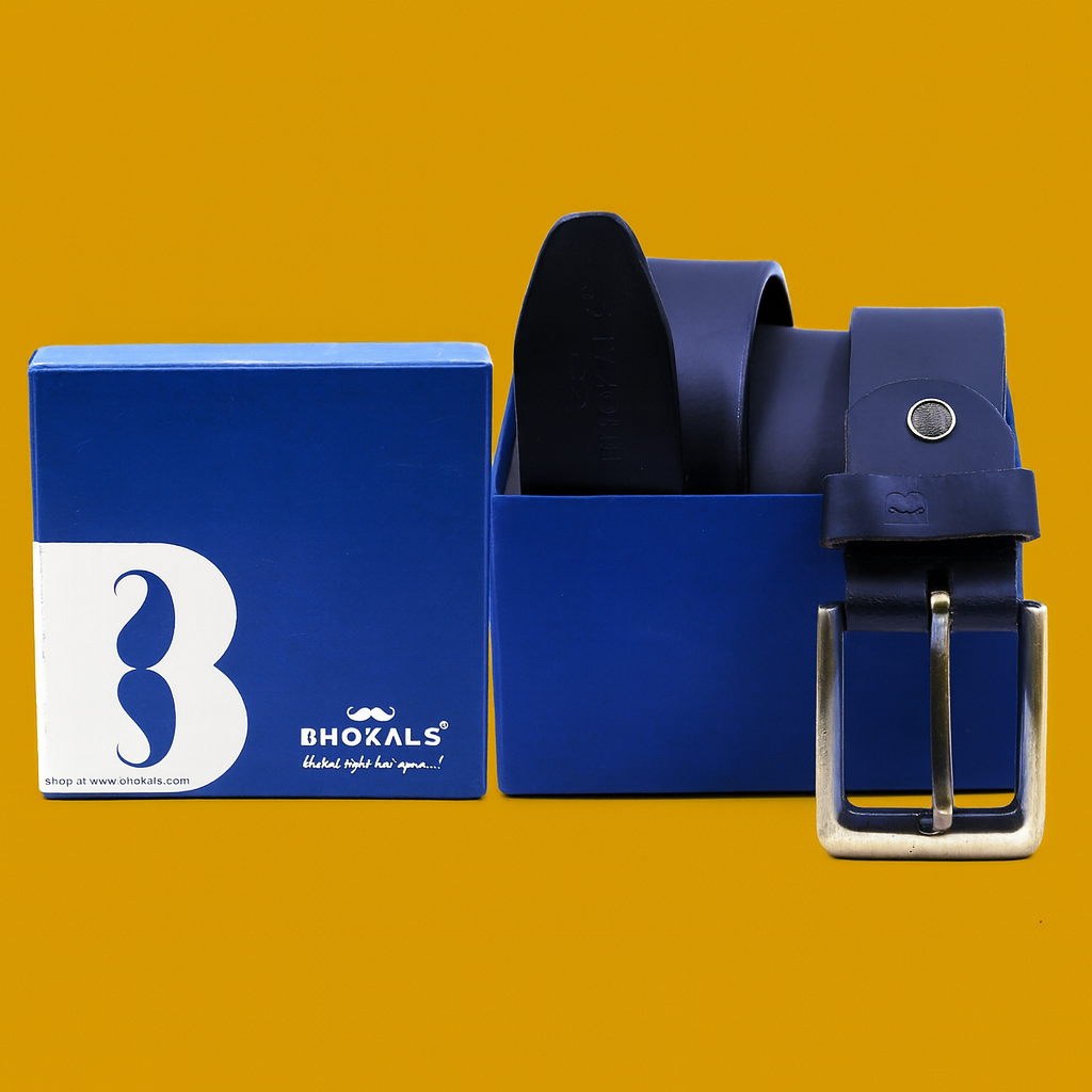 Bhokals Men Solid Black Matt Leather Belt