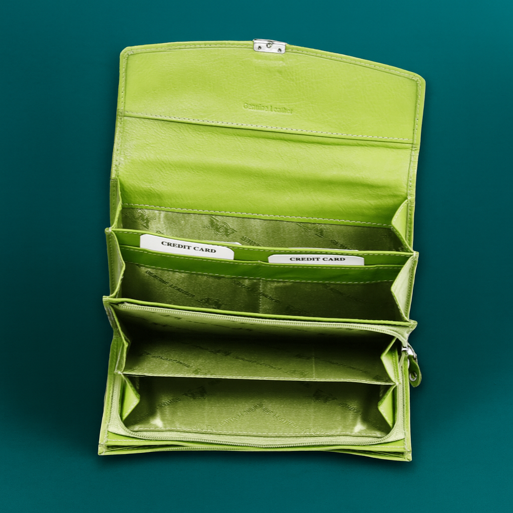 Leather Solid Green Women Wallet