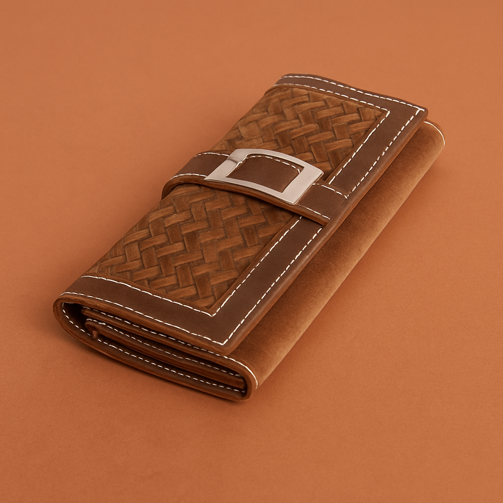 Leather Brown weave Buckle women Wallet