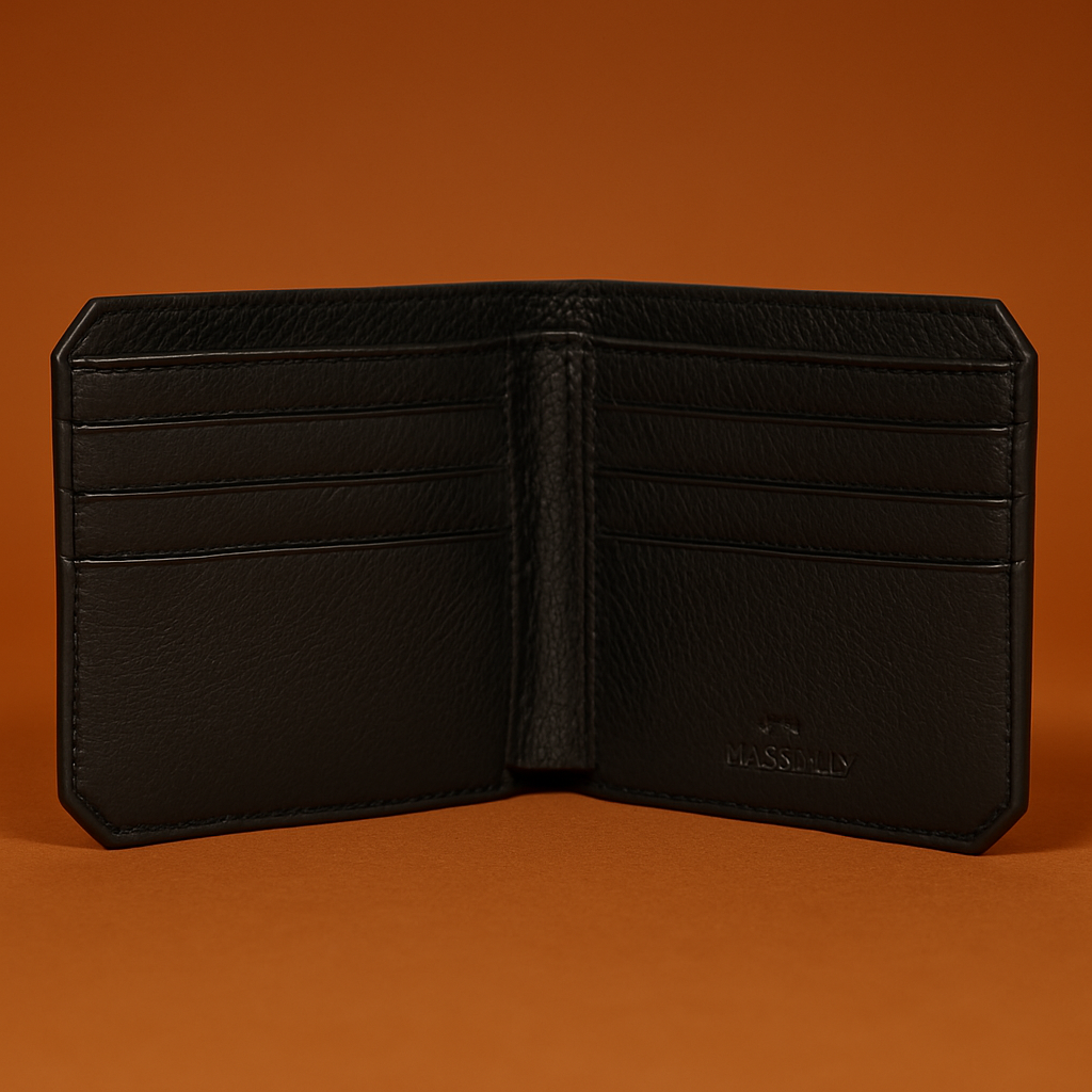 Classic Men's Leather Bifold Wallet, Black, Textured Finish, Multiple Card Slots, Slim Design