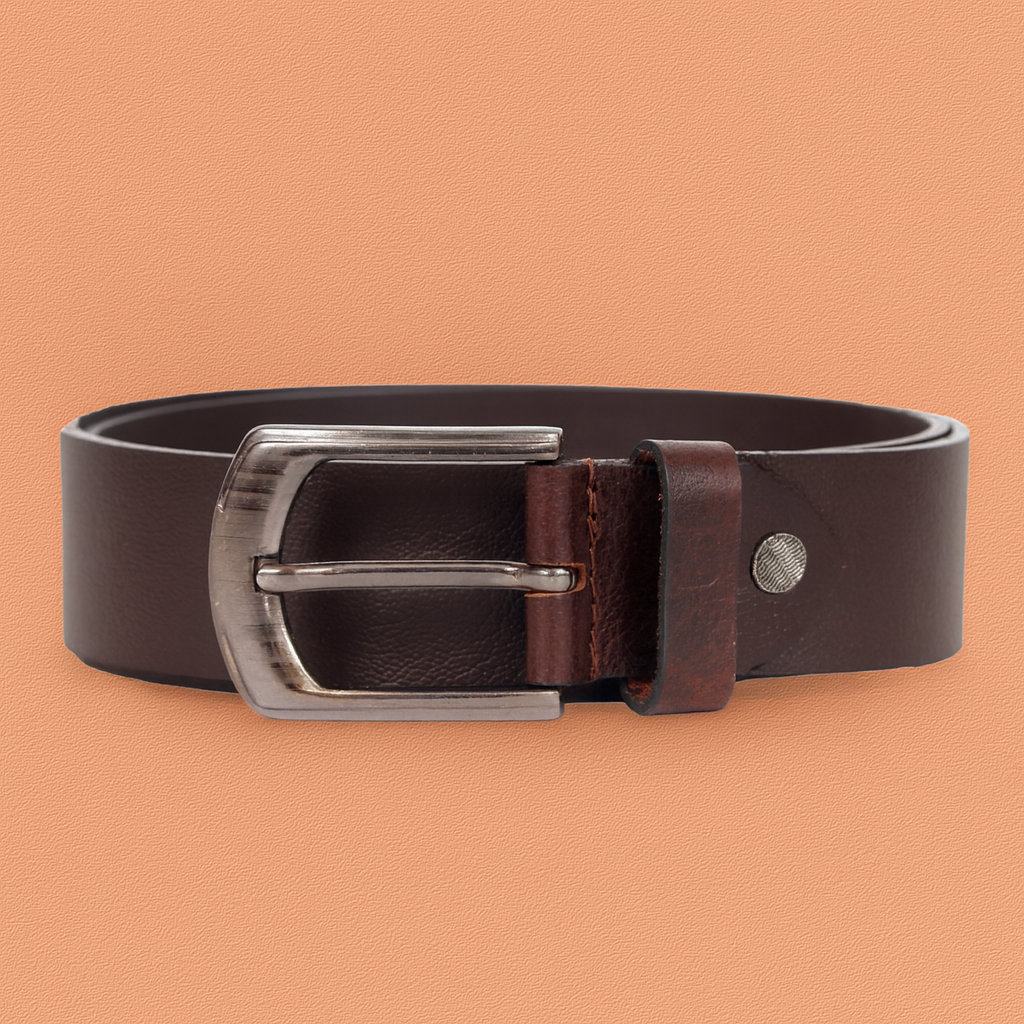 Bhokals Men Chocolate Brown Grain Leather Belt