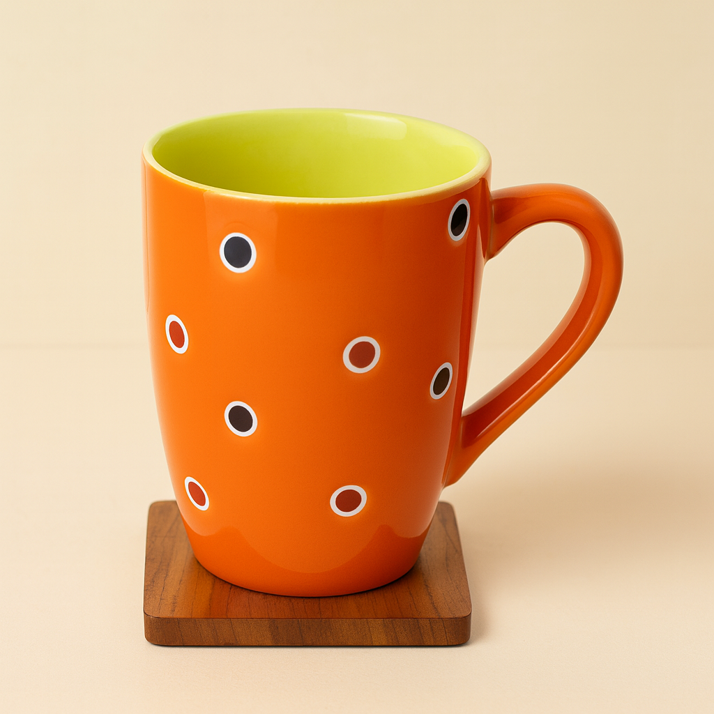 Bhokals Dots Printed Orange Green Coffee Mug