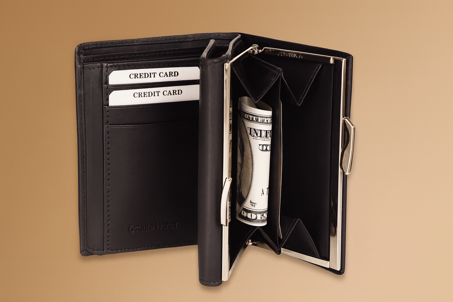 Leather Solid Black Clutch Women Wallet