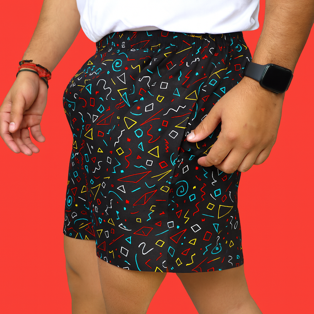 Navy Abstract Printed Cotton Boxer For Men