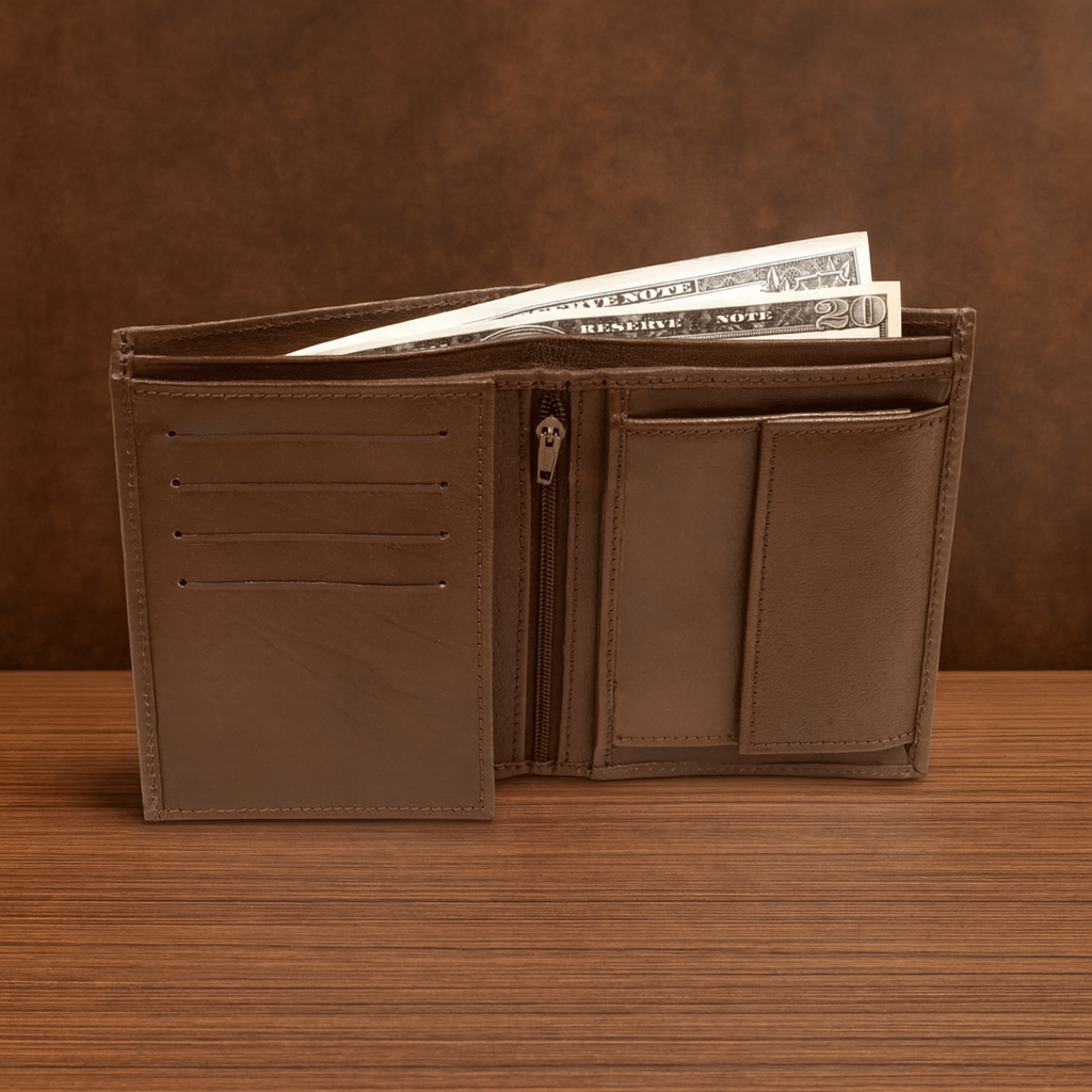 Leather Solid Brown Vertical Men Wallet