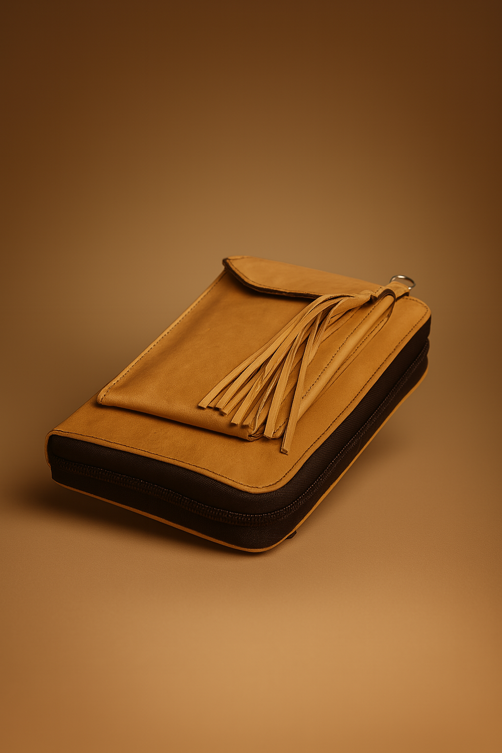 Leather Solid Tan Cross Tussel Women Wallet