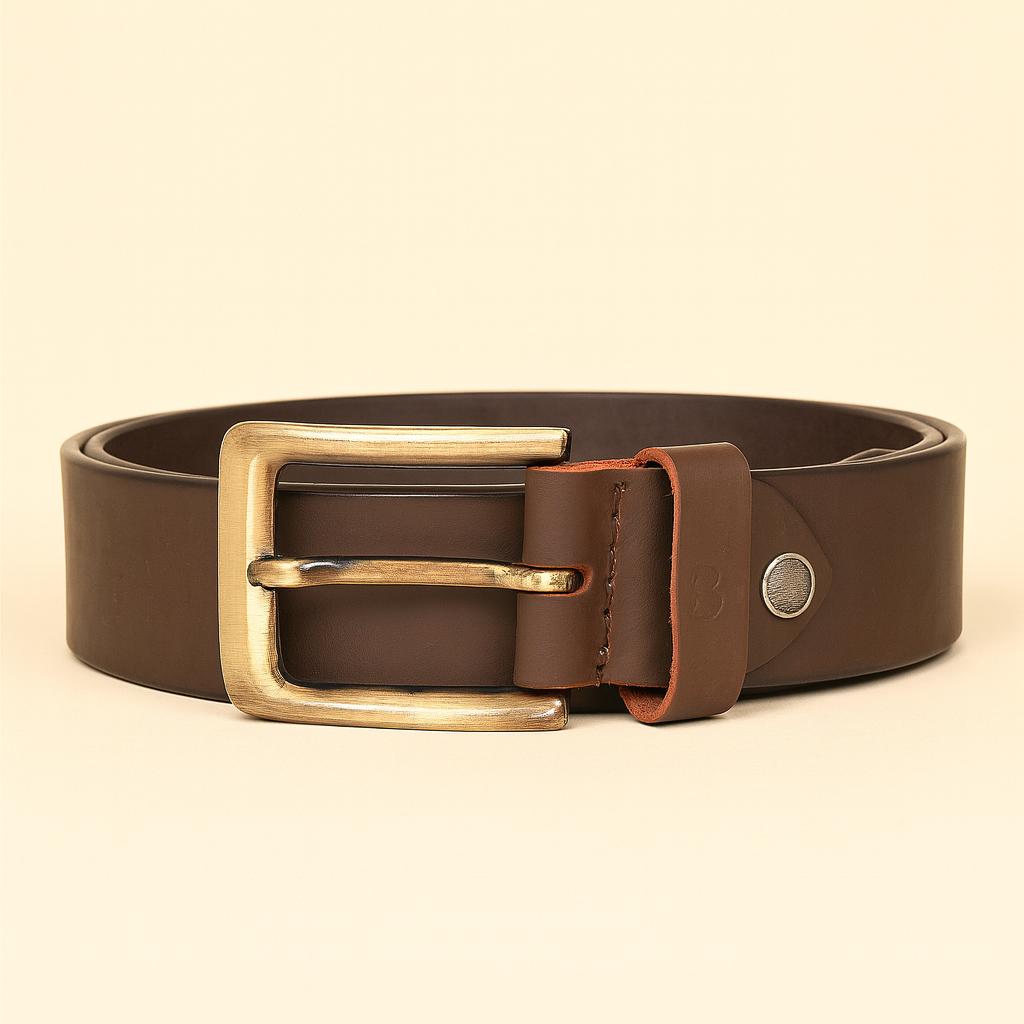Bhokals Men Solid Brown Matt Leather Belt