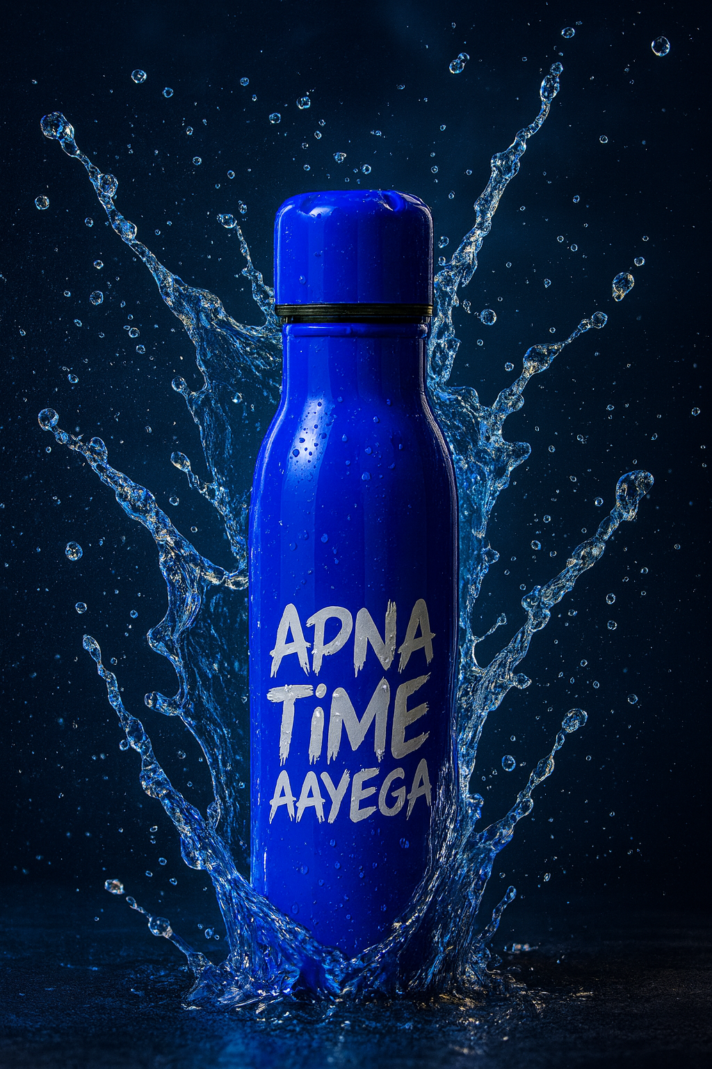 Apna Time Ayega Printed Blue Water Bottle