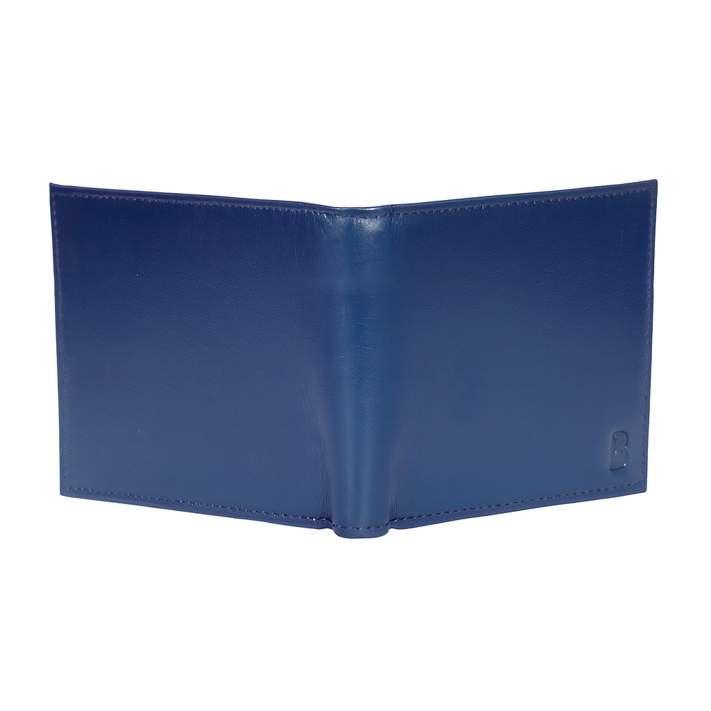 Men's Classic Leather Bifold Wallet, Navy Blue, Multiple Card Slots, Slim Design