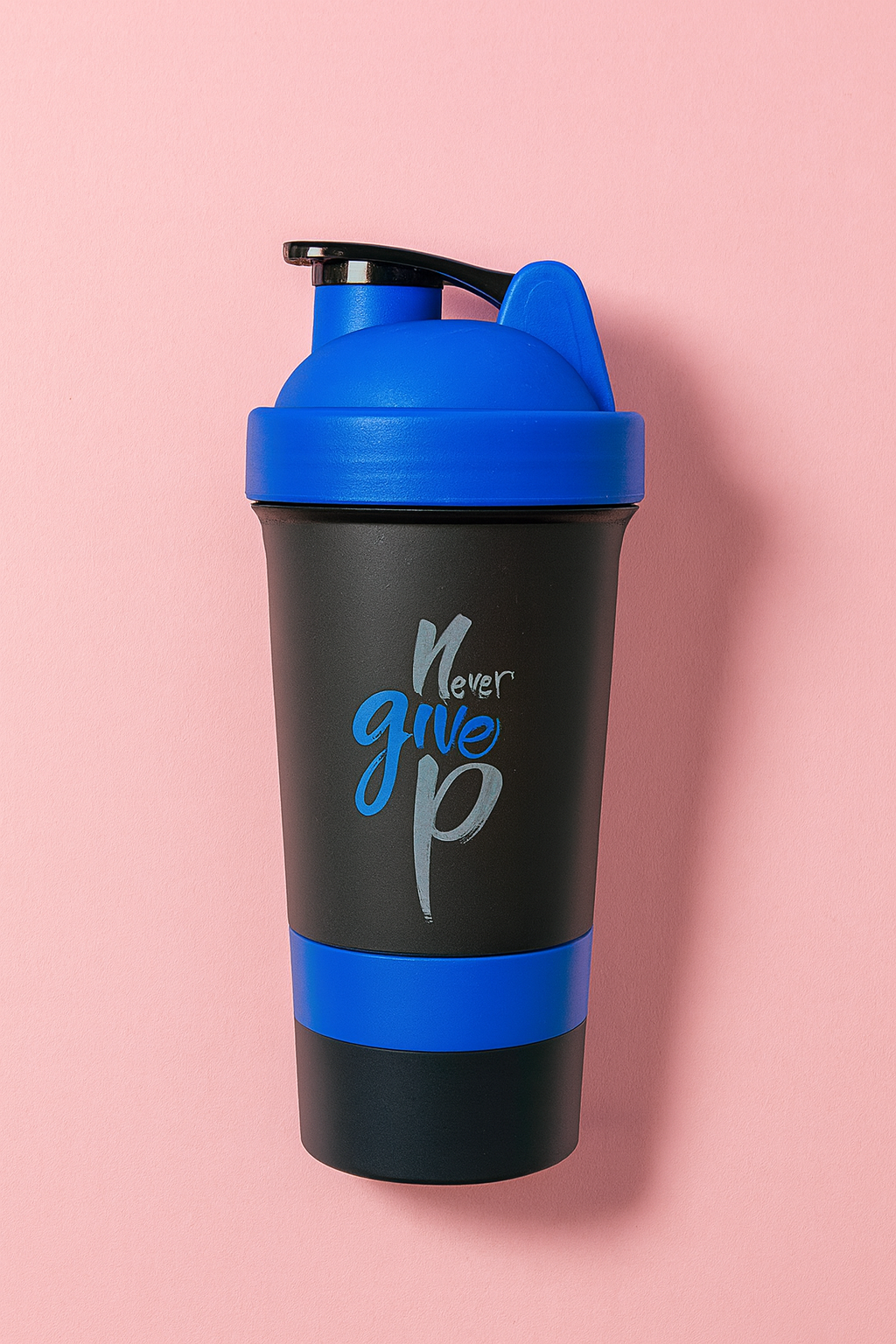 Never Give Up Printed Blue Black 3 in 1 Gym Shaker