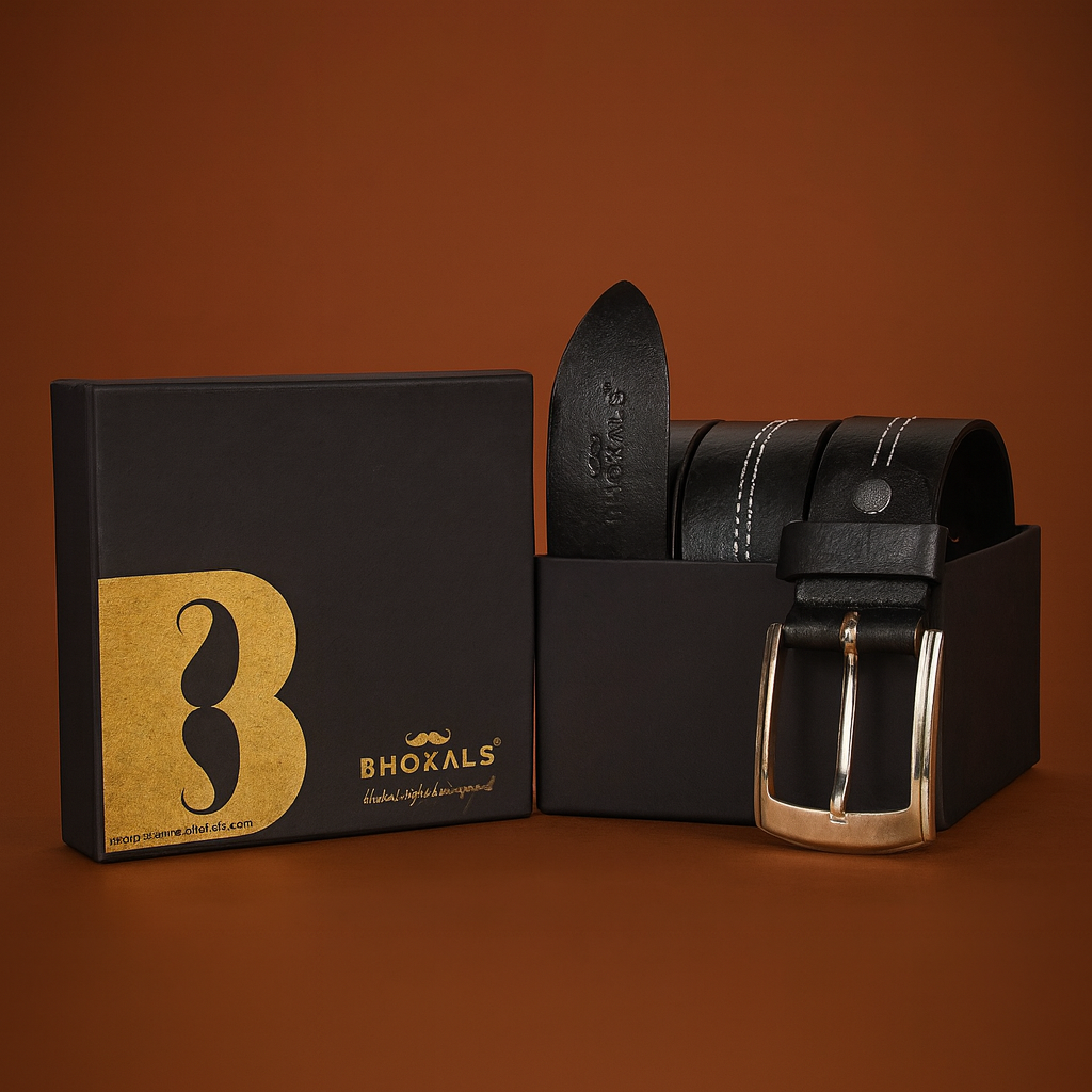 Men Black Middle Thread Leather Belt