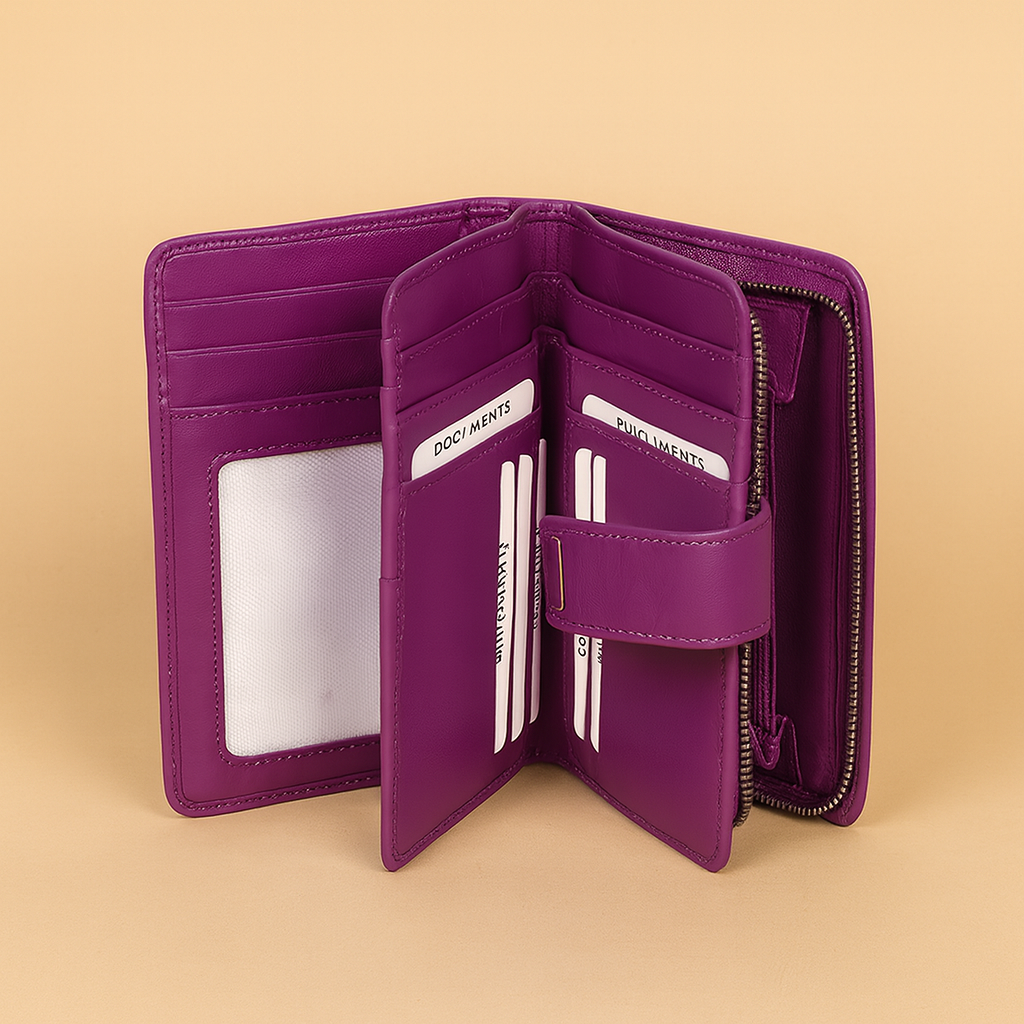 Leather Solid Purple Clip Women Wallet