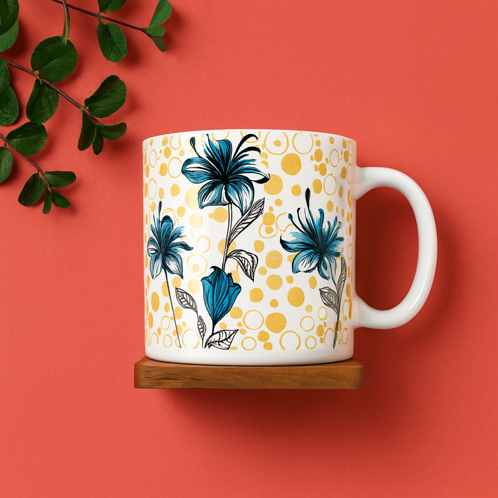 Bhokals  Black Flower printed  White Coffee Mug