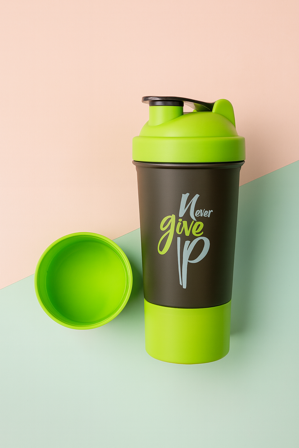 Never Give Up Printed Green Black Gym Shaker