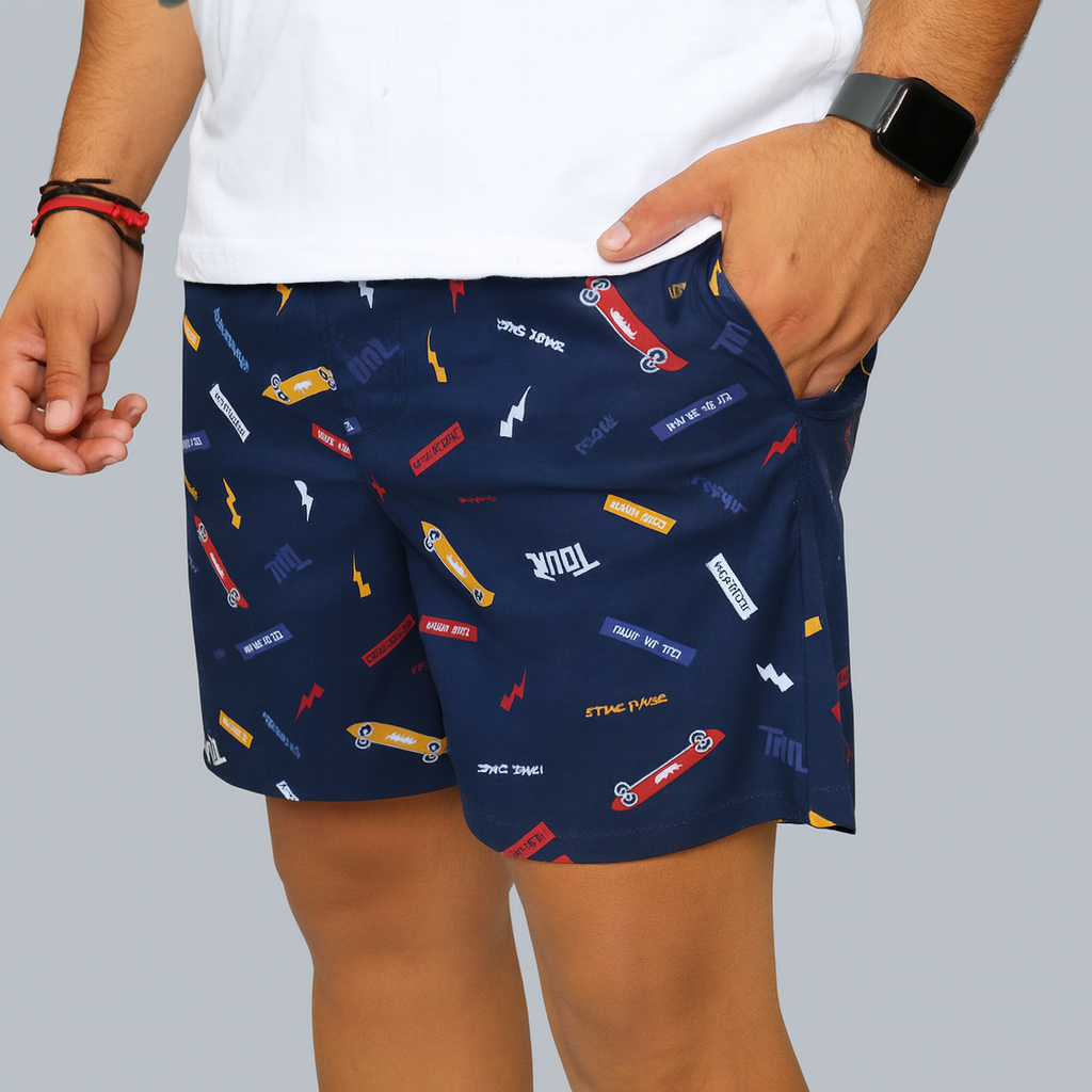Navy Tour Printed Cotton Boxer For Men