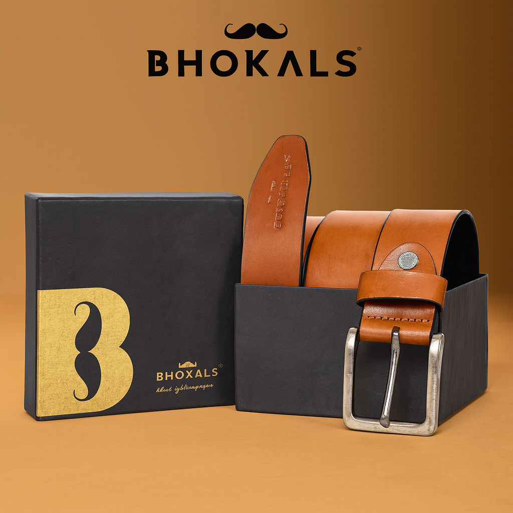 Bhokals Men Tan Glossy Leather Belt