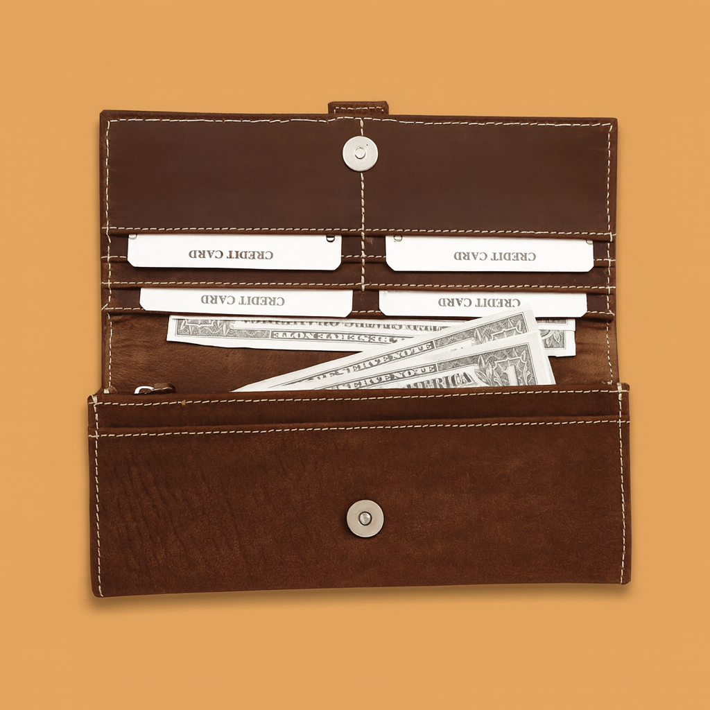 Leather Brown weave Buckle women Wallet