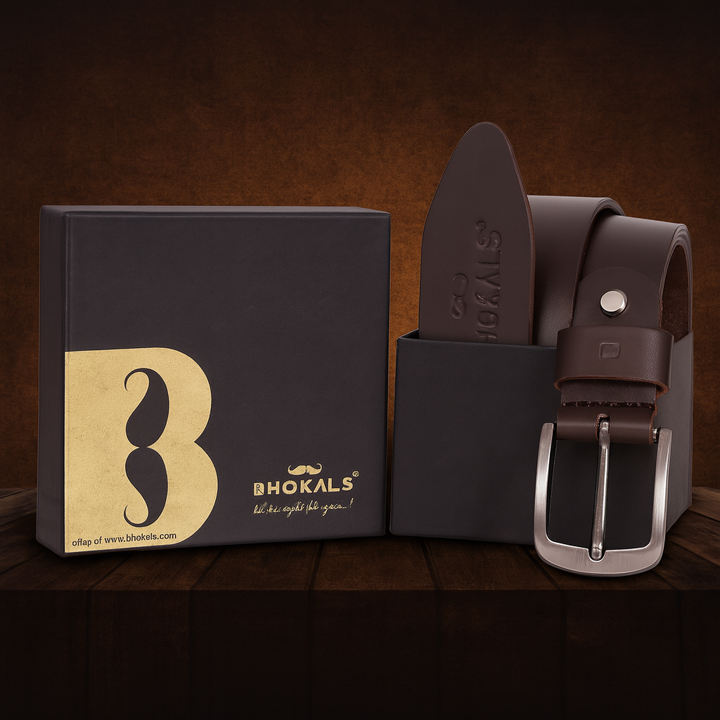 Bhokals Men Solid Brown Leather Belt