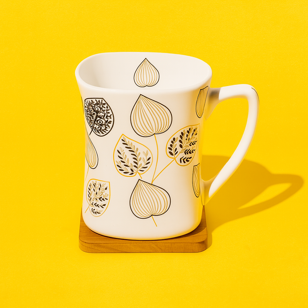 Bhokals  Brown Leaf Printed White Coffee Mug