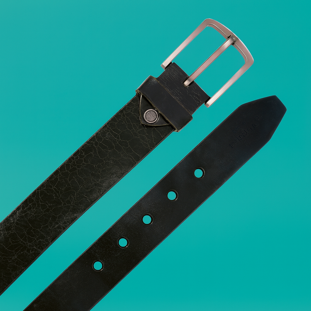 Bhokals Men Black Crunch Leather Belt