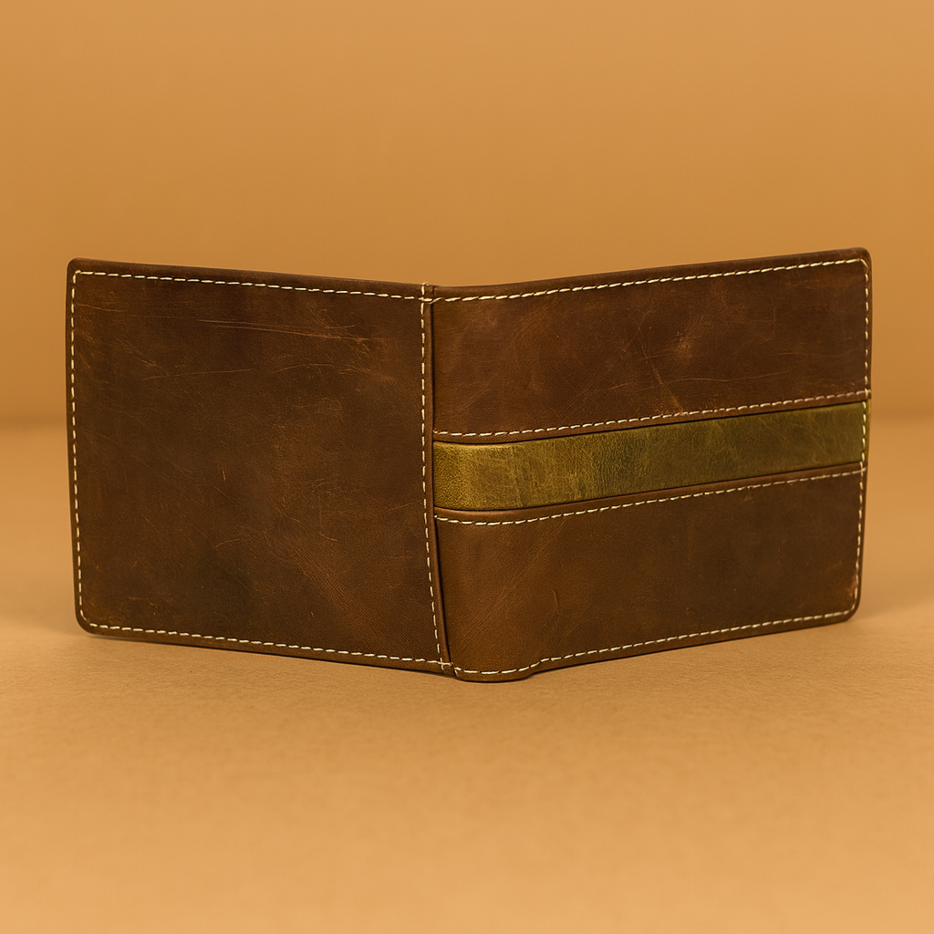 Leather Brown Green Strip Men Wallet