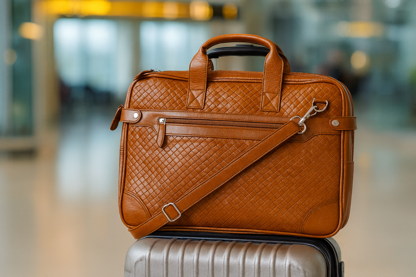 Bhokals Leather Tan Weave Laptop Bag