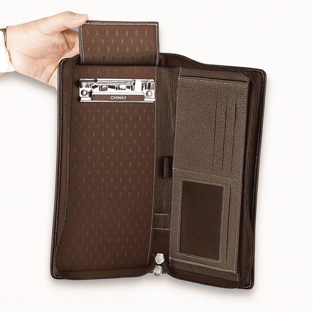 Leather Solid Brown Cheque Book Folder