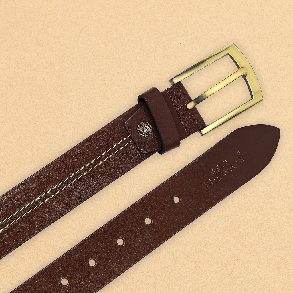 Men Brown Middle Thread Leather  Belt