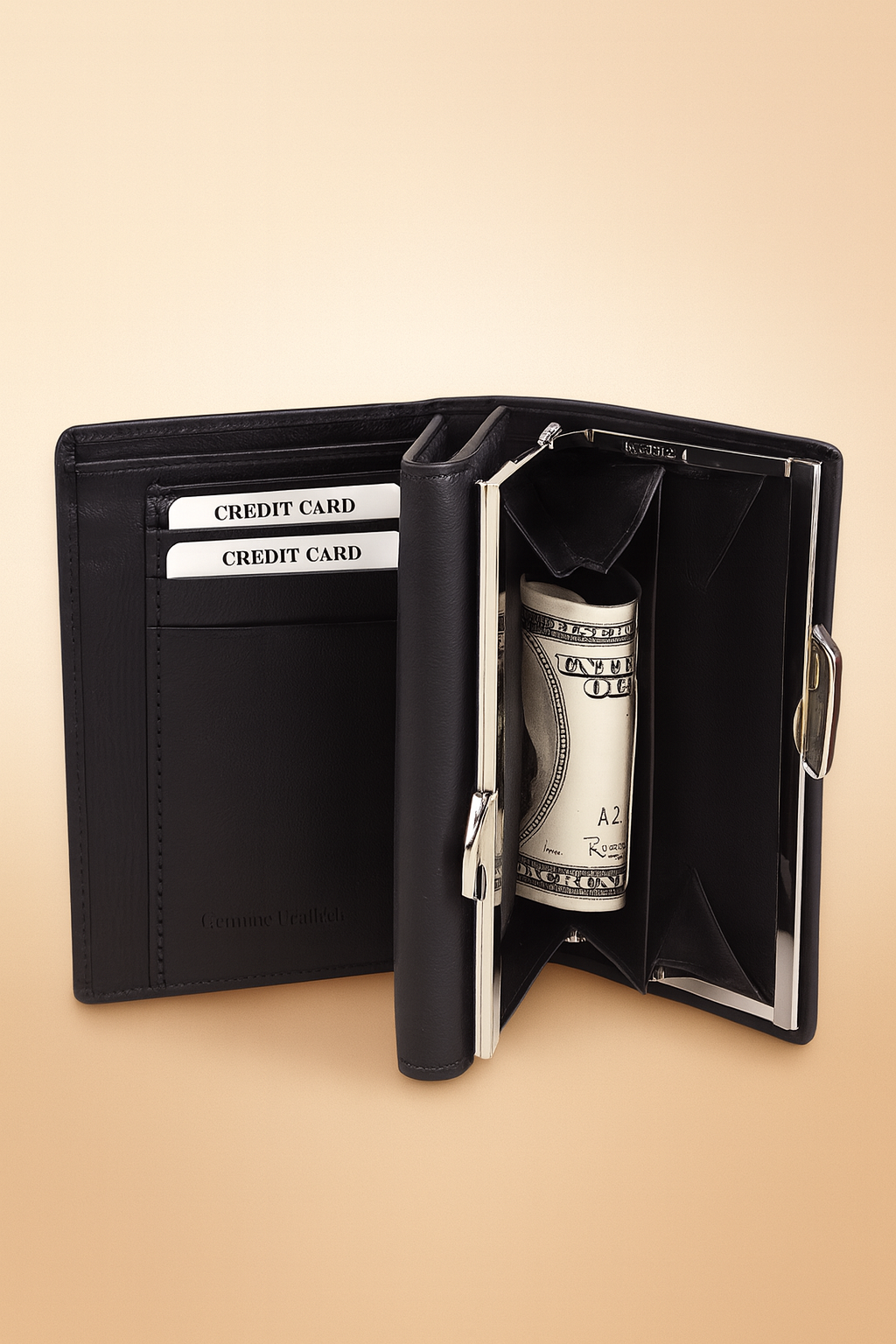Leather Solid Black Clutch Women Wallet