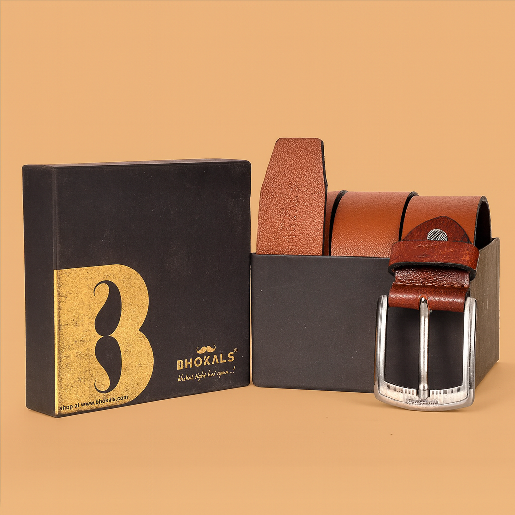 Bhokals Men Tan Grain Leather Belt