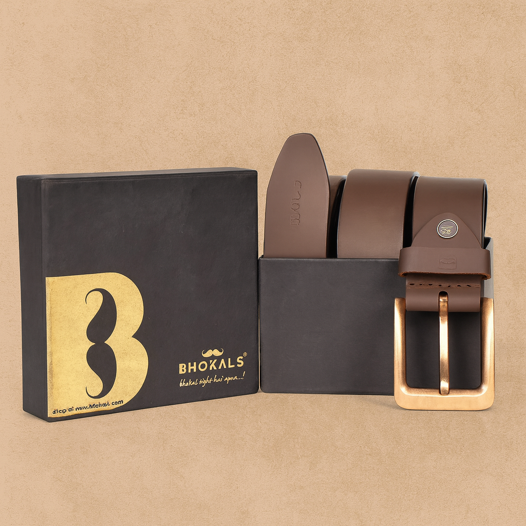 Bhokals Men Solid Brown Matt Leather Belt
