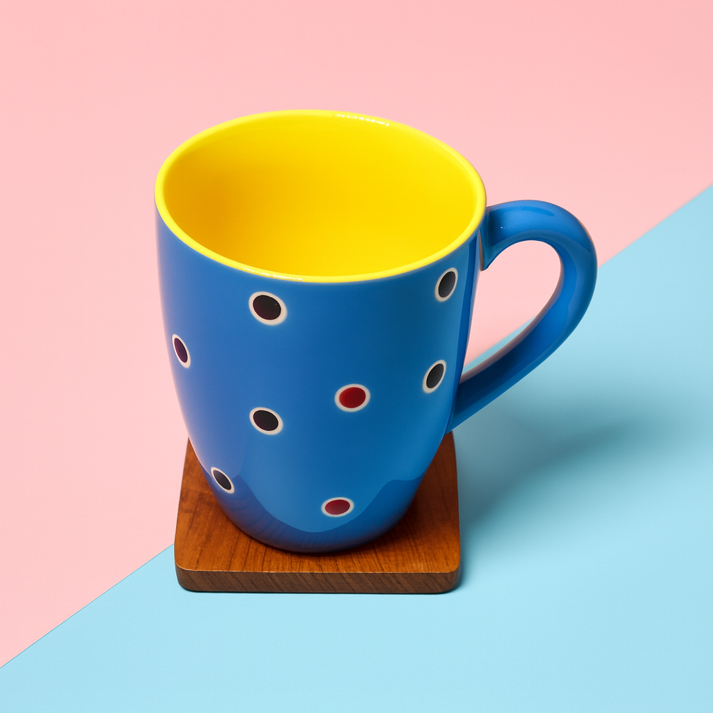 Bhokals Dots Printed Blue Yellow Coffee Mug