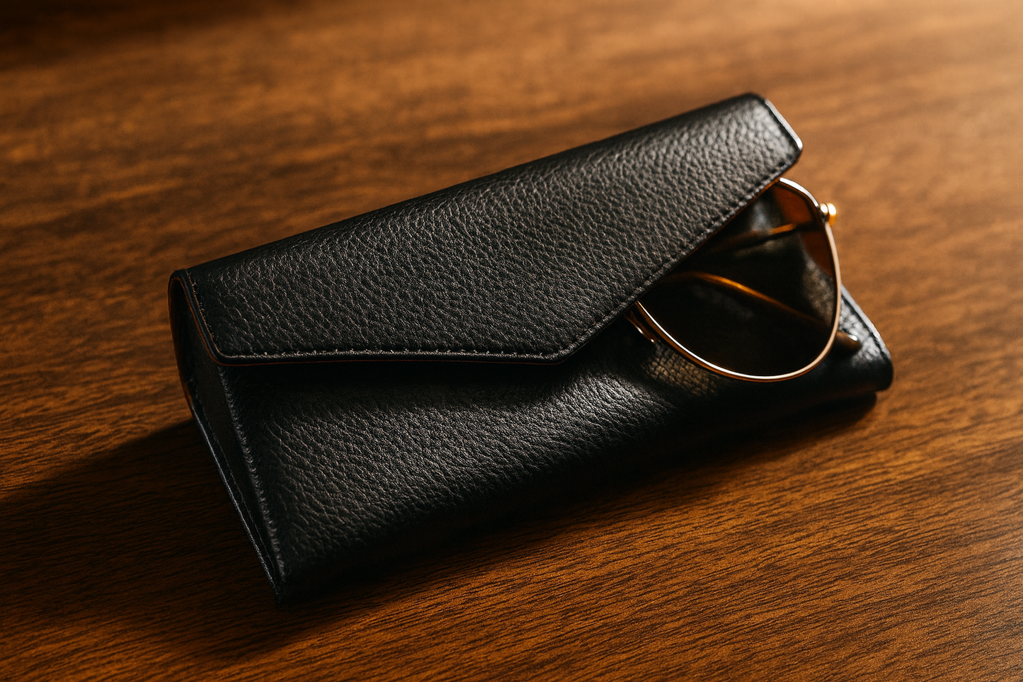 Leather solid black sunglass cover