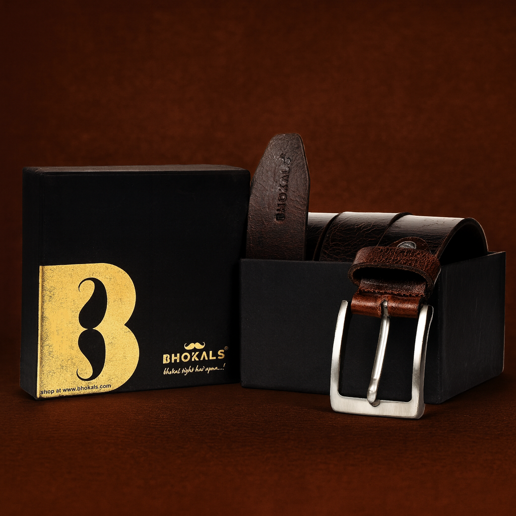 Bhokals Men Brown Crunch Leather Belt