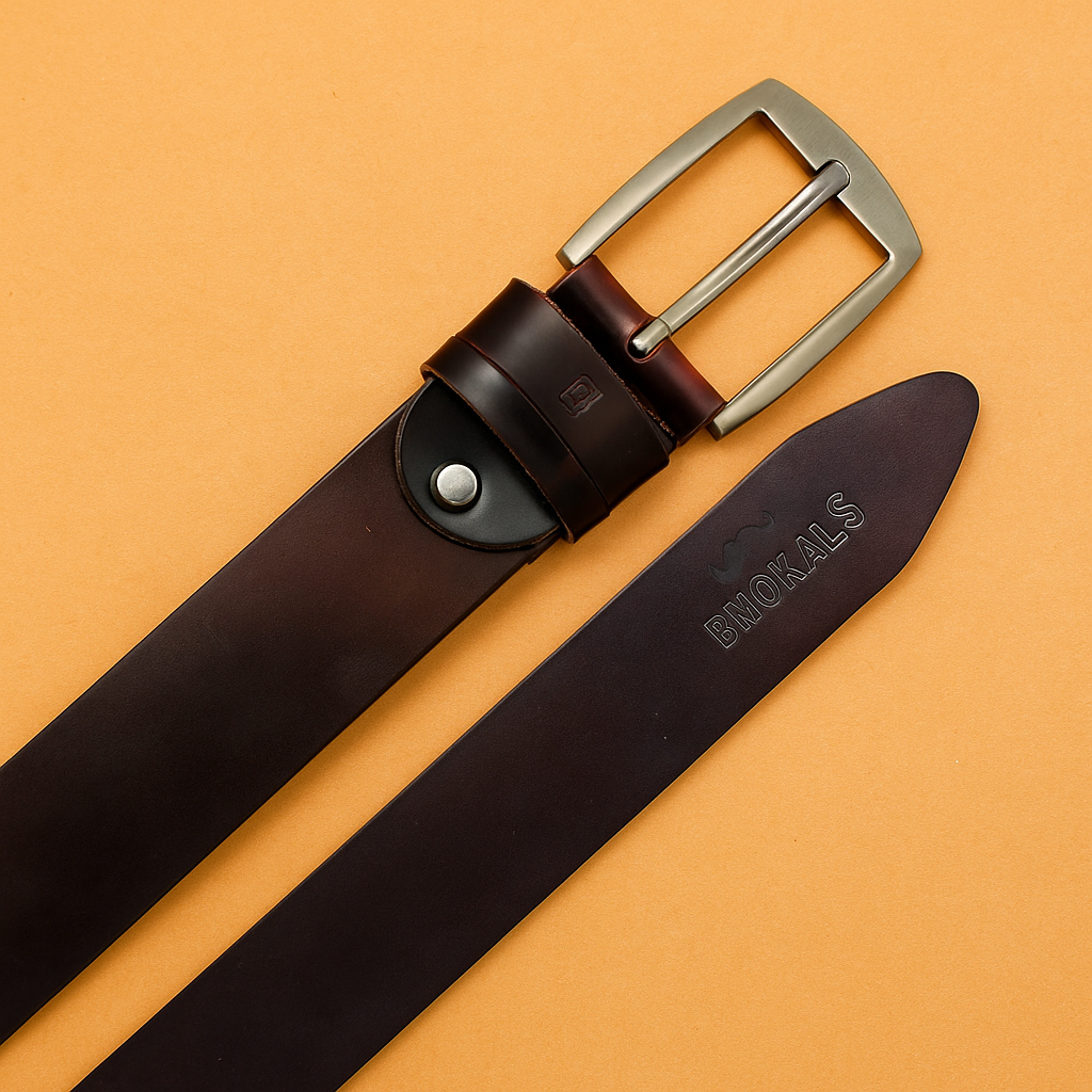 Bhokals Men Chocolate Brown Leather Belt