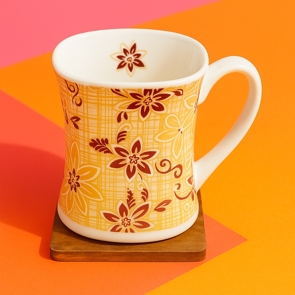 Bhokals Golden Cream Flower Printed White Coffee Mug