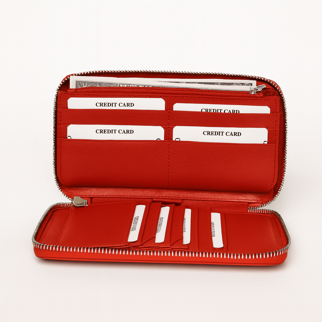Leather Red Multi Card Unisex Wallet