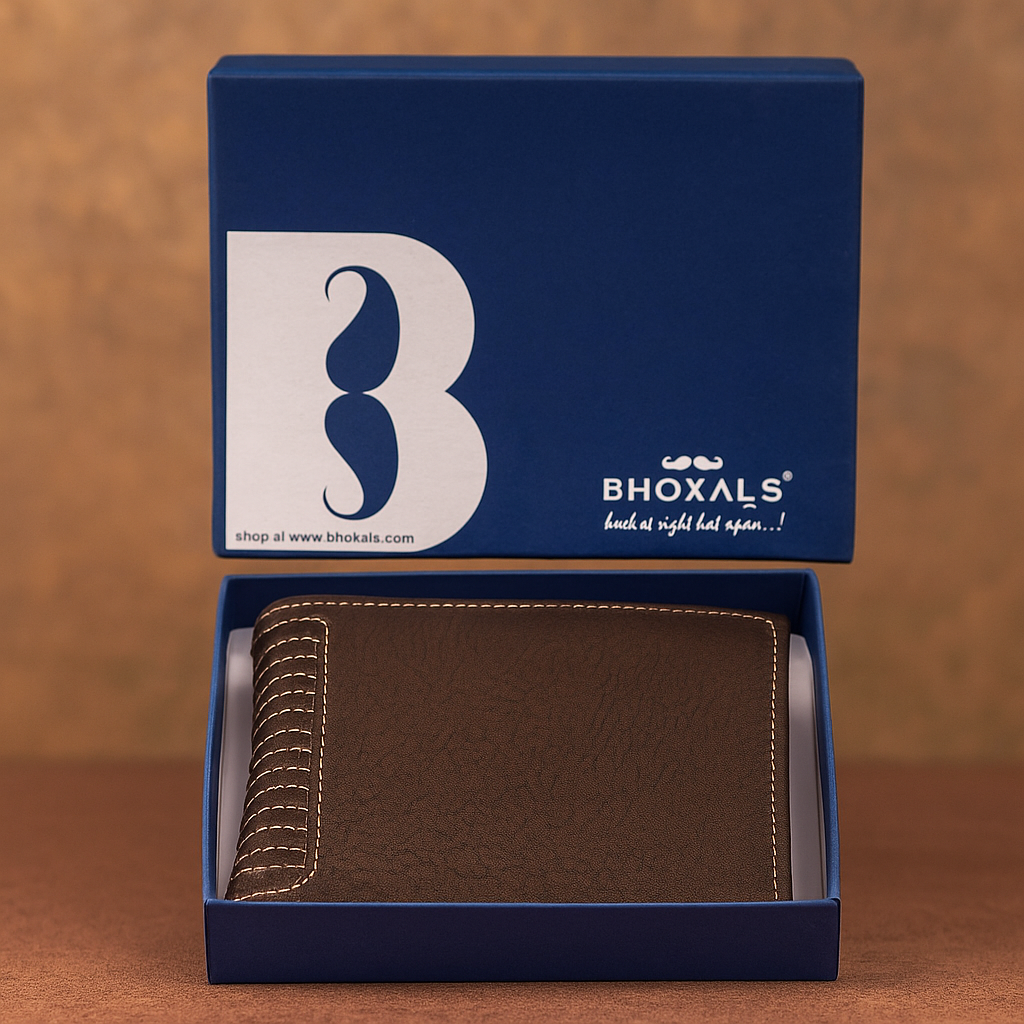 Leather Brown White Thread Men Wallet