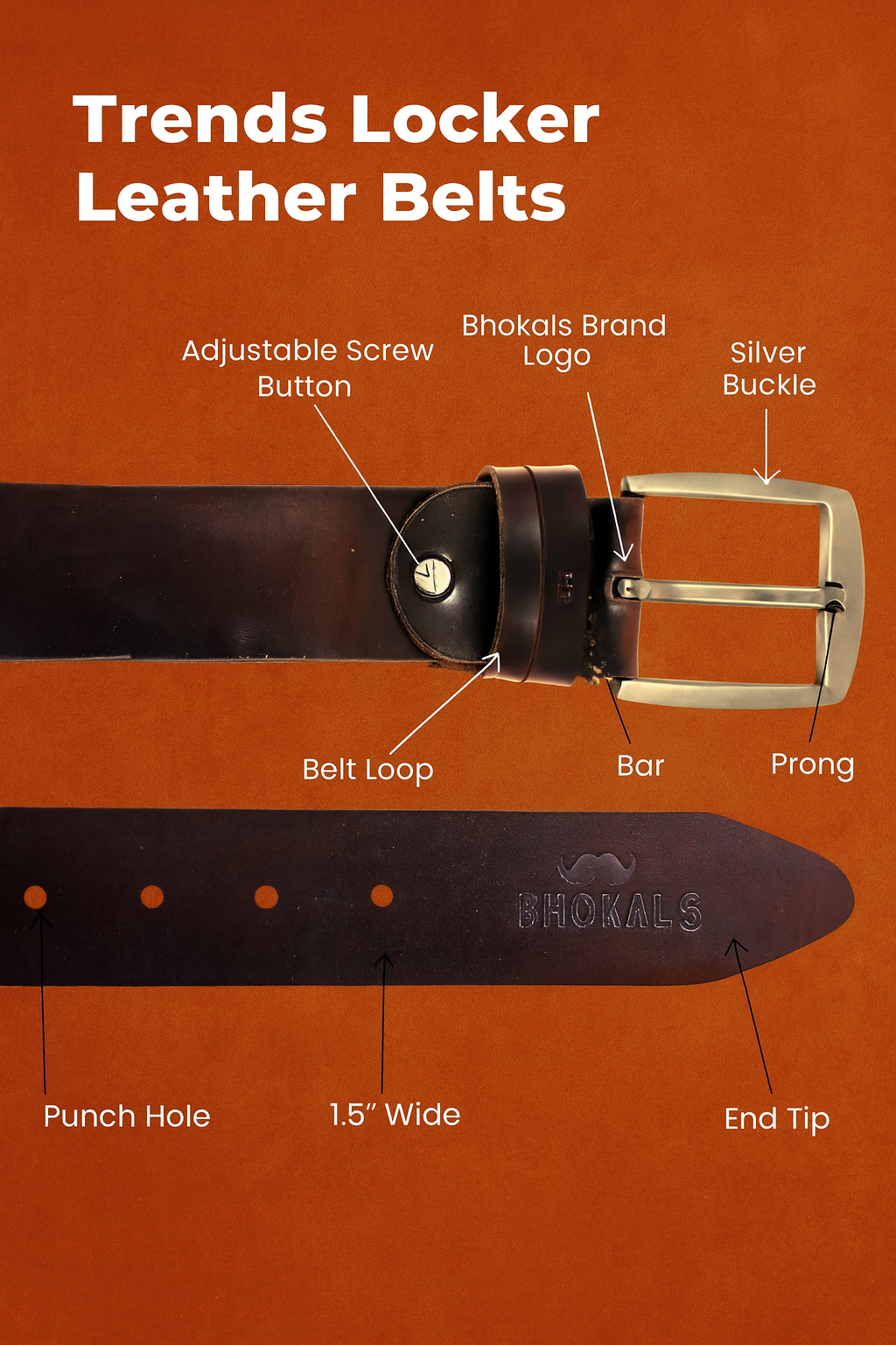 Bhokals Men Chocolate Brown Leather Belt