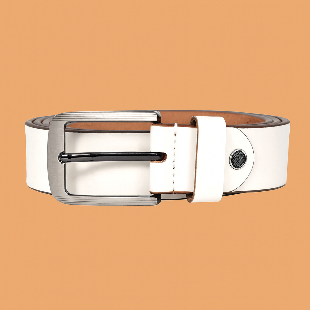 Bhokals Men White Grain Leather Belt