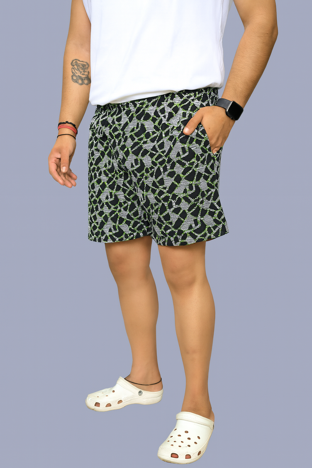 Black Geomatric Texture Cotton Boxer For Men