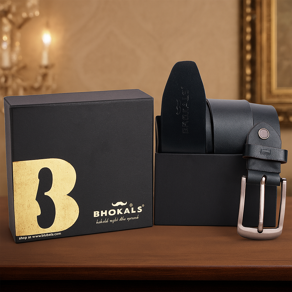 Bhokals Men Black Casual Leather Belt