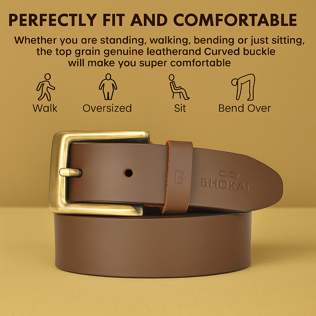 Bhokals Men Solid Brown Matt Leather Belt
