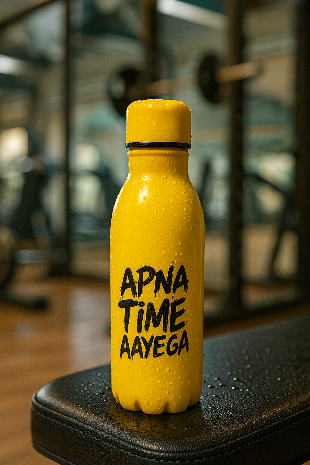 Apna Time Ayega Printed Yellow Water Bottle