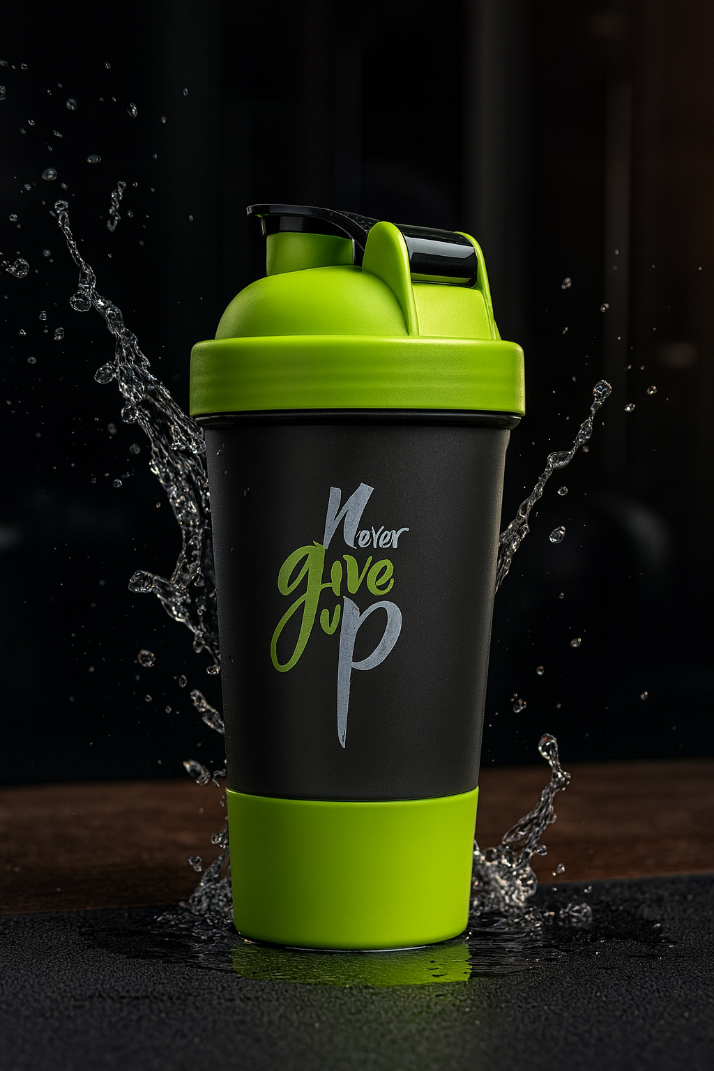 Never Give Up Printed Green Black Gym Shaker