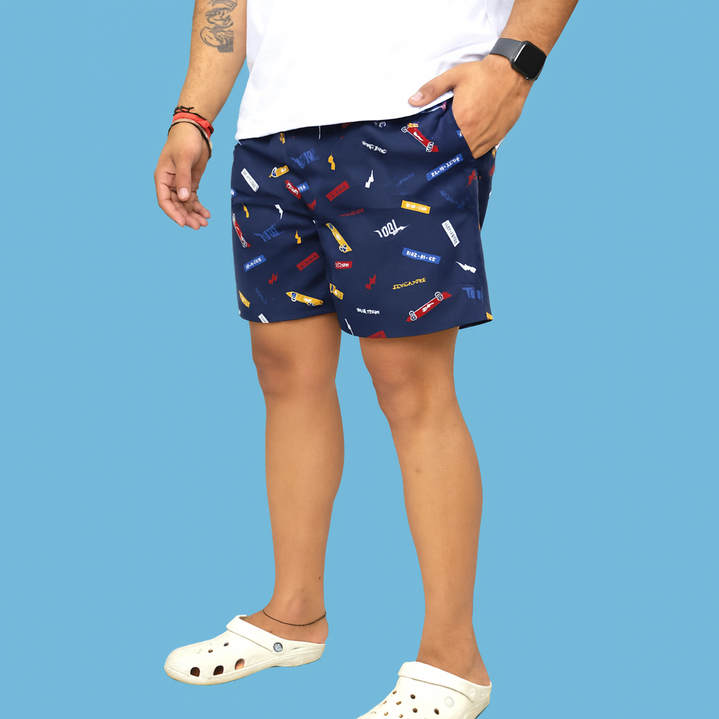 Navy Tour Printed Cotton Boxer For Men
