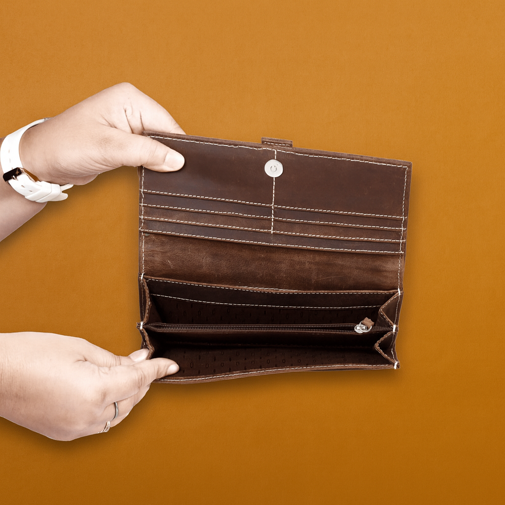 Leather Brown weave Buckle women Wallet